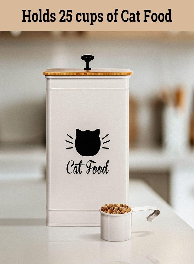 HB Design Co. Cat Food Storage Container with Scoop - 5-7 lb (25 Cup) Capacity Metal Cat Food Container with Airtight Bamboo Lid and Metal Scoop - Airtight Pet Food Storage Containers 5 lb - 7 lb Kibble Container - Image 3